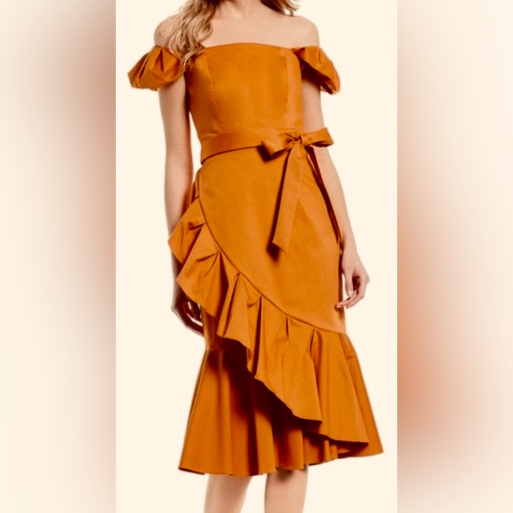 NWT Antonio Melani Off-Shoulder Ray of Sunshine Lara Peplum Midi Dress